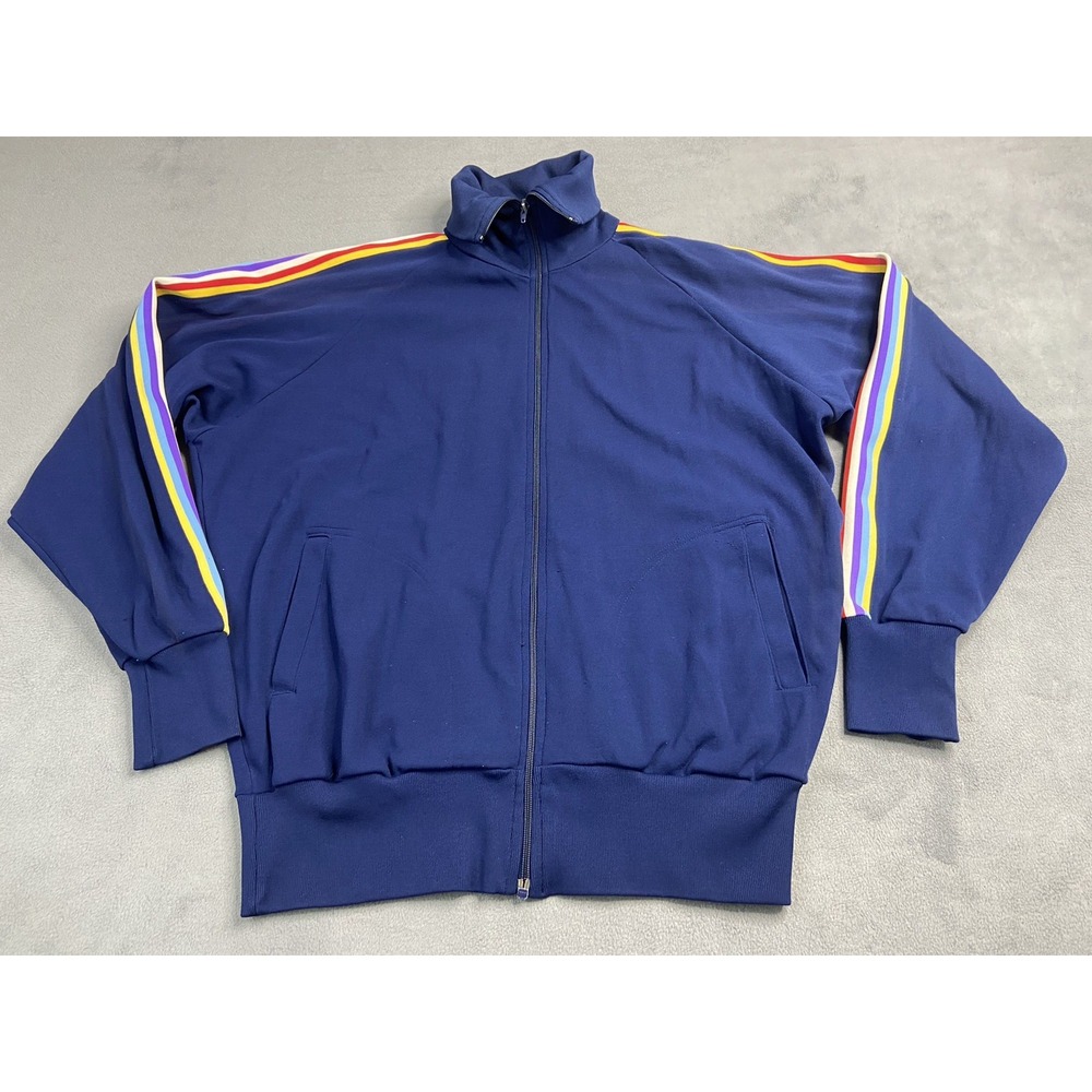 Vintage All-Pro Track Jacket Mens Large Blue Rainbow Stripe 80s Pride Zip